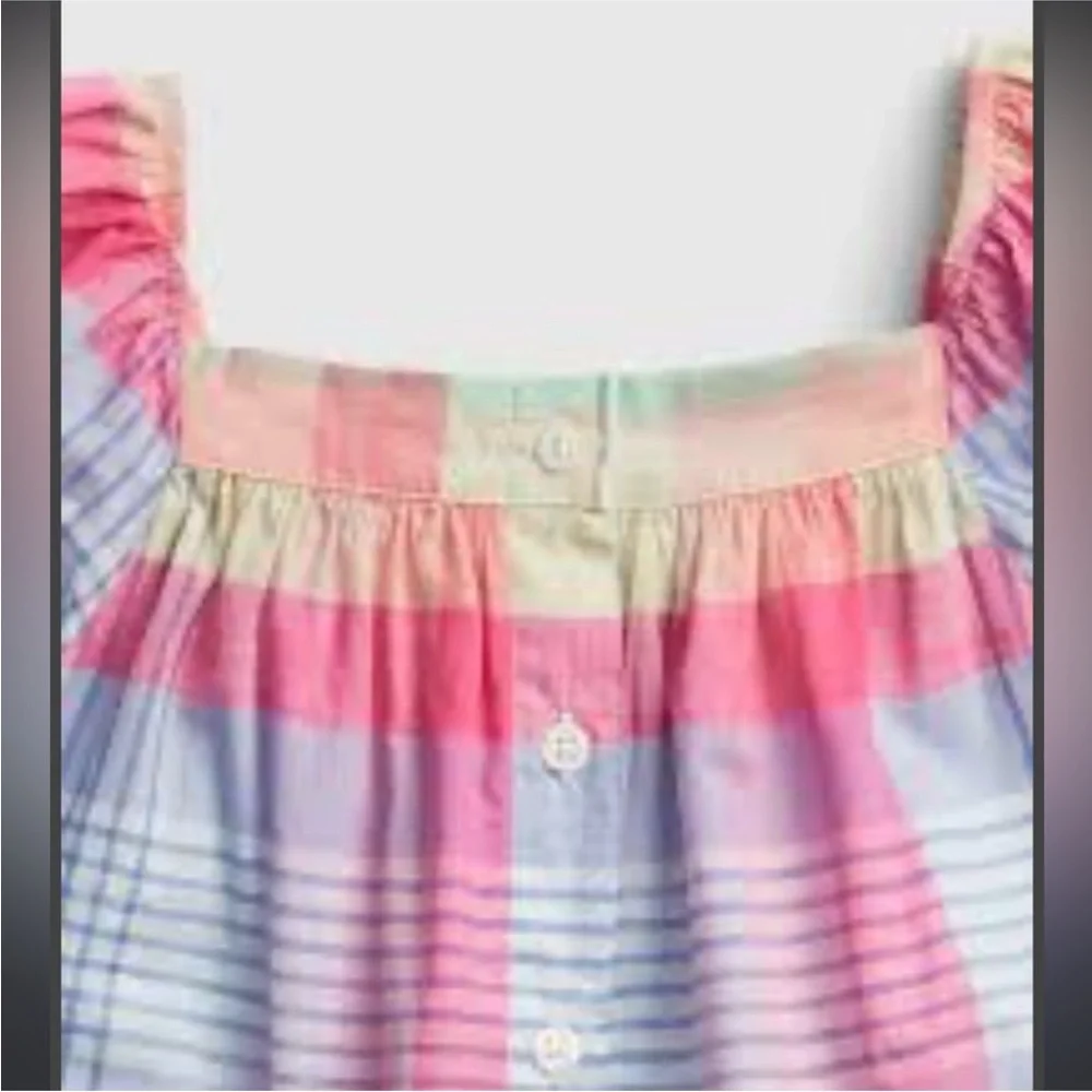 GAP Girls Size 10 Top Bundle 2 Pc Plaid & Light Blue Puff Sleeve Blouses